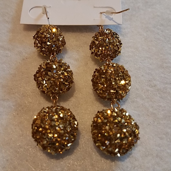 NWT.  Spikey Gold Hanging Ball Earrings - Picture 4 of 4